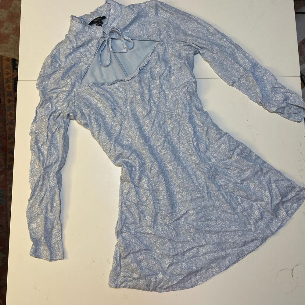 Blue/White Paisley High Neck Dress